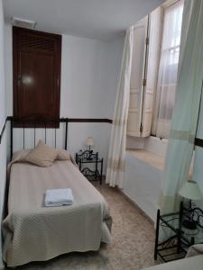 1 dormitorio con cama y ventana en Pensión Javier en Sevilla