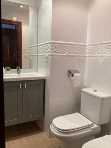 a white bathroom with a toilet and a sink at Amplio y Elegante en Las Arenas in Getxo