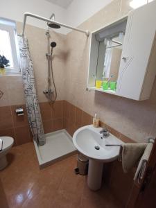 łazienka z umywalką, prysznicem i toaletą w obiekcie Apartment Zoanda w mieście Premantura