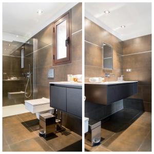 twee foto's van een badkamer met een wastafel en een spiegel bij **** VILLA CASA DI FIUMU **** in Porto-Vecchio