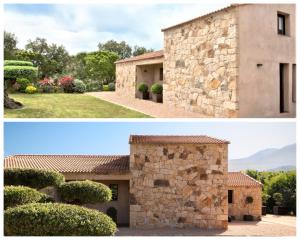 twee foto's van een stenen huis en een bakstenen gebouw bij **** VILLA CASA DI FIUMU **** in Porto-Vecchio