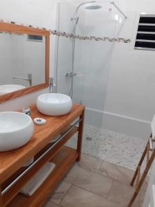 a bathroom with a sink and a shower at O'Parad'îles in Goyave