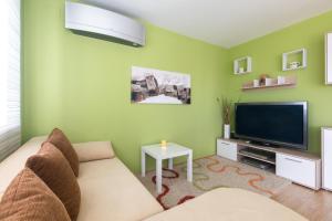 - un salon avec un canapé et une télévision dans l'établissement Apartment Salvagno, à Punat