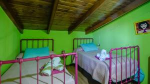 two beds in a room with green walls at Casa El Secanillo Loja by Ruralidays in Loja +23 photos
