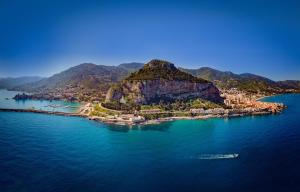 an aerial view of an island in the water at Casa sul molo in Cefalù