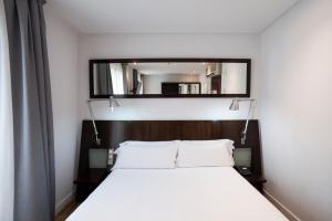 1 dormitorio con 1 cama con espejo encima en Petit Palace Arana Bilbao, en Bilbao