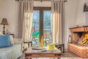 a living room with a couch and a fireplace at Gerania Villa in Písia