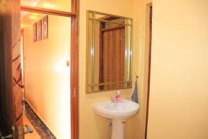 a bathroom with a sink and a mirror at The Glamour House in Juja