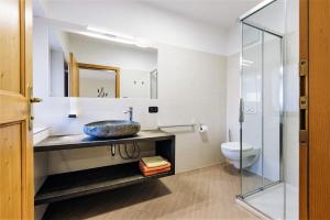 a bathroom with a sink and a toilet at Koflhof Urlaub auf dem Bauernhof in Aldino