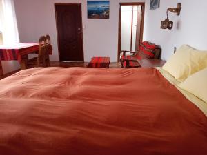 Comunidad YumaniCampo Santo的卧室里有一张大床，上面铺着红毯子