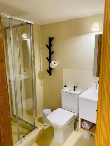 a bathroom with a toilet and a shower at Homdwell Fine Living 1 in Ermoupoli