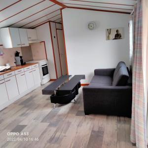 佩內斯坦的住宿－Chalet mobil-home，客厅配有沙发和桌子