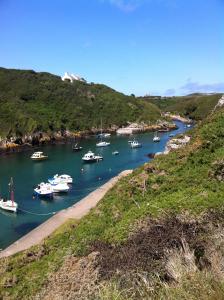 a group of boats in a river with hills at Ramsey House - Luxury Licensed B&B - Parking and Guest Lounge in St. Davids