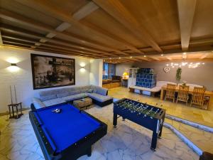 a living room with a pool table and a couch at Piratenbucht am Brombachsee in Pleinfeld