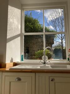 a kitchen sink in front of a window at The Courtyard Apartment, Strangford in Strangford