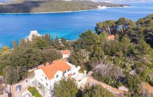 an aerial view of a house on a hill next to the water at Apartments Daniela in Korčula