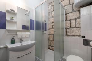 a bathroom with a shower and a sink and a toilet at Apartment Brandesa in Korčula +27 photos