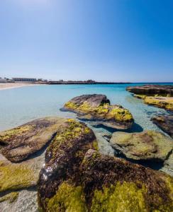 a group of rocks in the water on a beach at Stabilimento Lido Burrone in Favignana