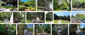 kolaż zdjęć fontanny w parku w obiekcie Meigs19 Lodge w mieście Stuart Park