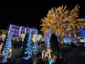 um grupo de luzes de Natal em uma cidade à noite em SPA Romantique ... Esprit LOVE em Mulhouse