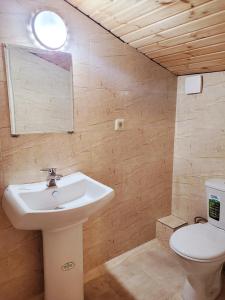 uma casa de banho com um lavatório e um WC em Homelike B&B em Tbilisi