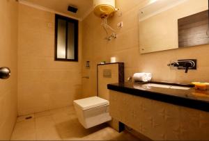 a bathroom with a toilet and a sink at Hotel Anand International in New Delhi