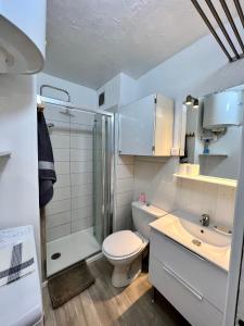 a bathroom with a toilet and a shower and a sink at Chaleureux Studio - Calme et Lumineux - Point Zéro - Proximité Plage et Centre Ville in La Grande Motte