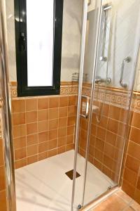 a bathroom with a shower stall with a glass door at Hotel Doña Catalina in Marbella