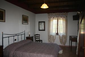 Schlafzimmer mit einem Bett, einem Schreibtisch und einem Stuhl in der Unterkunft Agriturismo Cascina Nuova in Barge