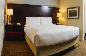 a large bed in a hotel room with two lamps at Sonesta ES Suites San Jose - Airport in San Jose