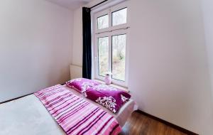 Postel nebo postele na pokoji v ubytování Domki Nad Stawami Apartament