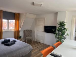 a bedroom with a bed and a tv at B&B Bommelsteijn in Dordrecht