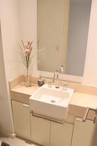 馬德普拉塔的住宿－Departamento Terra IV，浴室设有白色水槽和镜子