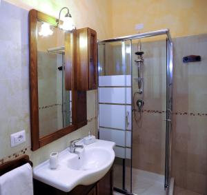 un bagno con lavandino e doccia di B&B I Gerani ad Alghero