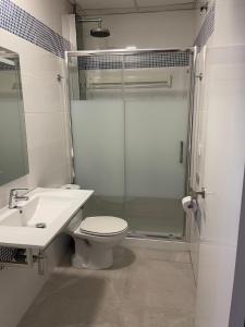 a bathroom with a toilet, sink, and shower at Apartamentos Boni in Alicante