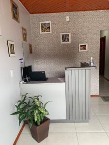 an office with a reception desk with a potted plant at Pousada Angela in Urubici