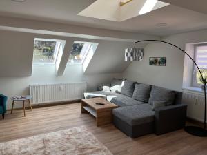 uma sala de estar com um sofá e uma mesa em Apartments Badallee 4 em Bad Schandau