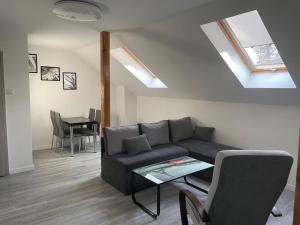 a living room with a couch and a table at Apartamenty u Tatiany in Międzywodzie