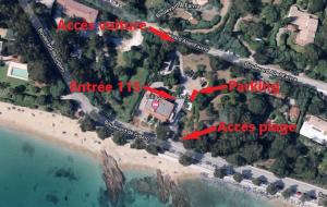una mappa della posizione approssimativa di una spiaggia di Beau 2 pièces avec vue mer en terrasse face plage de Gigaro a La Croix-Valmer
