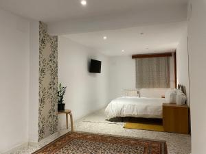 a bedroom with a bed and a television on a wall at Bodeguita del Tiétar in Pedro Bernardo