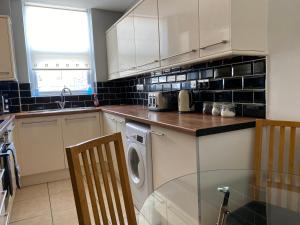 a kitchen with a washer and dryer on a counter at Cosy 2 Bed Flat 1 in Swansea - Home away from Home in Swansea