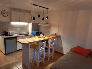 a kitchen with a wooden counter top in a room at Bariloche Dreams in San Carlos de Bariloche