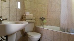 a bathroom with a toilet and a sink and a tub at Hostal Casa Turipite in San Pedro de Atacama