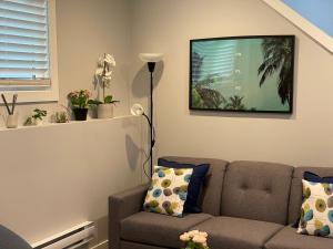 a living room with a couch and a tv at Hamm Suite in Saskatoon