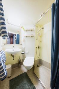 y baño con aseo, lavabo y ducha. en River hotel KÖNIGSTEIN, en Praga