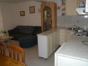 a kitchen and a living room with a couch at Apartment Drazen in Mošćenice