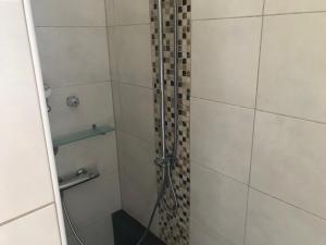 Un baño con ducha con puerta de cristal. en Ferienwohnung Wintergarten, en Bad Pyrmont 4 fotos más
