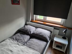 Säng eller sängar i ett rum på Apartament Parkowa Szczecin Polska