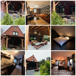 een collage van verschillende foto's van een huis bij Villa BOSgeluk, riante rust bij BOS7 op de Veluwe. in Putten