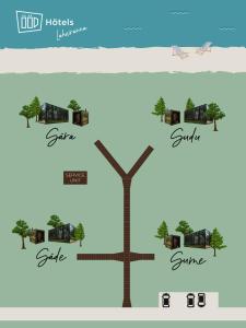 a diagram of a tree with different houses at ÖÖD Hötels Laheranna SUDU- with sauna in Punakivi